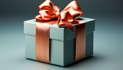 Fototapeta premium Shiny blue gift box wrapped in festive wrapping paper generated by AI