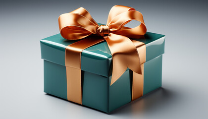 Obraz premium Birthday gift box with shiny gold wrapping paper and decoration generated by AI