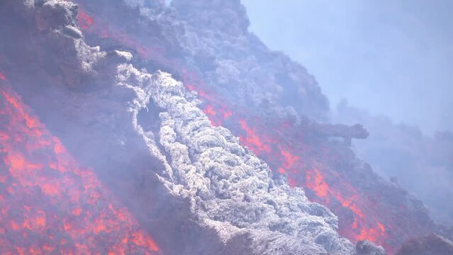Etna Eruption in Sicily. Lava flow 