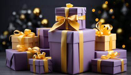 Celebration of love gift box wrapped in shiny gold generated by AI