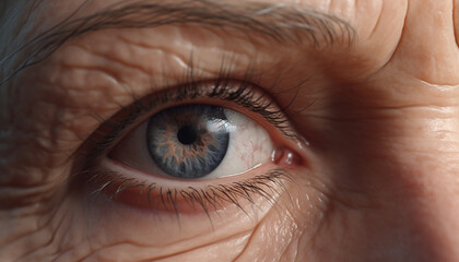 Naklejka premium Close up of a human eye, looking at camera, caucasian adult generated by AI