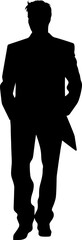 Vector silhouette of man standing, people, black color, isolated on white background. AI generated illustration.