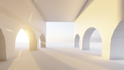 Architecture interior background empty arched pass 3d render