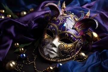 Venetian or carnival mask on a dark purple background