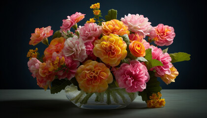 A beautiful bouquet of fresh flowers brings romance to the table generated by AI
