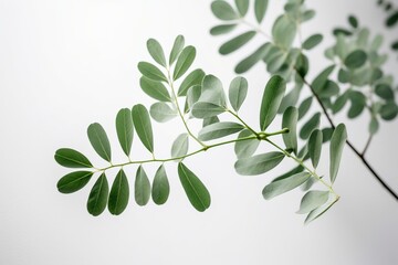 Delicate plant leaves on a clean white background. Generative AI