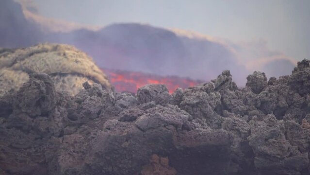 Etna Eruption in Sicily. Lava flow 