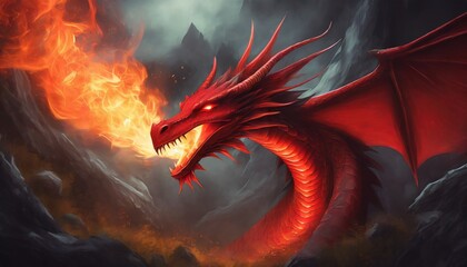 Dragon for Chinese New Year 2024. Scary red breathing fire