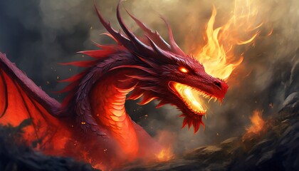 Dragon for Chinese New Year 2024. Scary red breathing fire