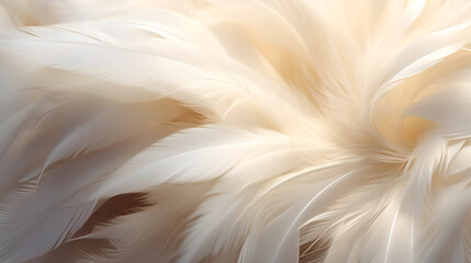 Close-up of soft, white feathers creating a tranquil and delicate texture ideal for serene themes. Highly suitable for industries related to bedding, beauty, and wellness
