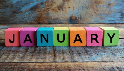 Fototapeta premium Month of January written on colorful wooden blocks