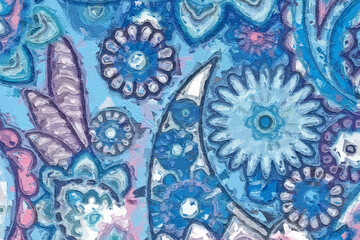 Oil painting and various flowers, chrysanthemums, Paisley's beauty