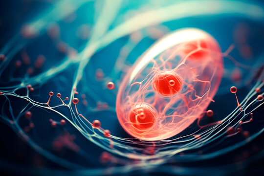 Closeup of a human ovum cell. Genetic engineering of cell, gene manipulation. selective focus
