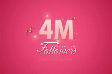 4000 followers card light Pink 4M celebration on Pink background, Thank you followers, 4M online social media achievement poster, 