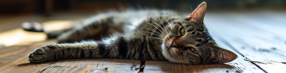 Plakat Graceful Gray Fluffy Cat: A Captivating Concept of Cherished Pets. Ideal for Website Banners.