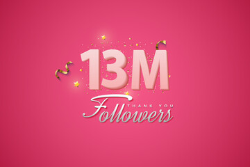 13000 followers card light Pink 13M celebration on Pink background, Thank you followers, 13M online social media achievement poster,