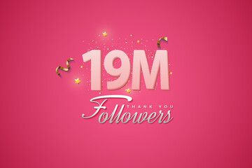 19000 followers card light Pink 19M celebration on Pink background, Thank you followers, 19M online social media achievement poster,