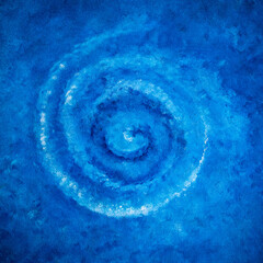 Infinito, spirale bianca sullo sfondo blu, pittura acrilica