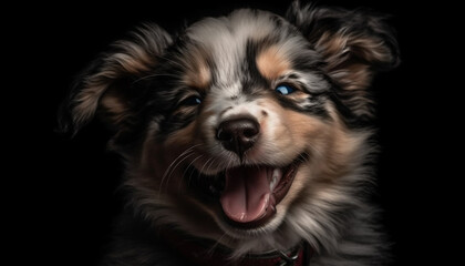 Cute puppy portrait small, fluffy, purebred dog, looking at camera generated by AI