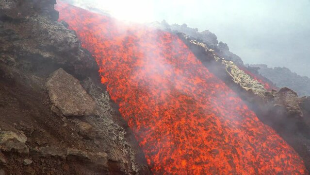 Etna Eruption in Sicily. Lava flow 