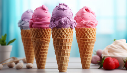 Homemade strawberry ice cream on waffle, a sweet indulgence generated by AI