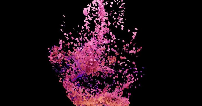 Pink heart turning into a heart confetti swirl, alpha over