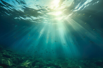 Fototapeta na wymiar Dancing Sunbeams in Ocean Depths