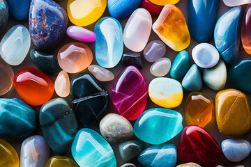 Vivid Gemstone Medley: Colorful Stones Background - Dazzling Array of Vibrant Minerals - Created with Generative AI Tools