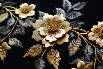 Beautiful Multi-Color Flowers Embroidered on Dark Fabric - Exquisite Floral Decor for Fashion and Textiles - Created with Generative AI Tools