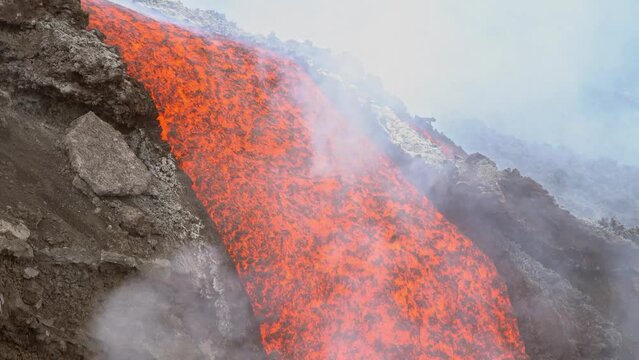 Etna Eruption in Sicily. Lava flow 