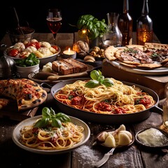 food platter , , spaghetti with chicken and vegetables
