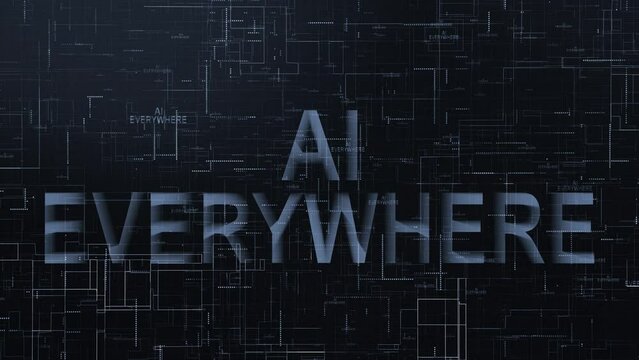 AI everywhere text technology data line animated