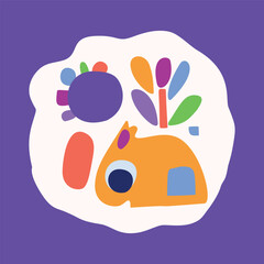 Quirky kids monster in folkart bold style. Vector graphic of funny playful doodle of bright creature for scandi illustration shape. 