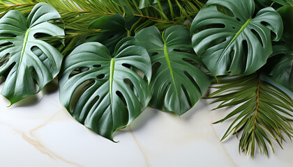 Freshness of summer in a tropical rainforest, green leaves pattern generated by AI