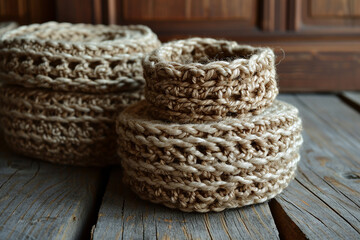 Obraz premium Cozy Cotton Yarn Basket - Soft Textile Storage for Craft Enthusiasts - Created with Generative AI Tools
