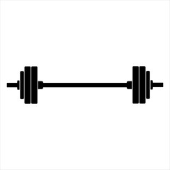 Black and white barbell icon, isolated on white background. Weight-lifting symbol. Sport equipment. Vector illustration. 