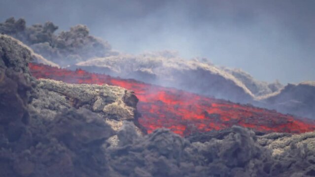 Etna Eruption in Sicily. Lava flow 