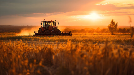 Naklejka premium Tractor at Work in Agricultural Field - Generative AI