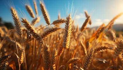 Fototapeta premium Agriculture, nature, farm, wheat, rural scene, summer, growth, outdoors, yellow, plant generated by AI