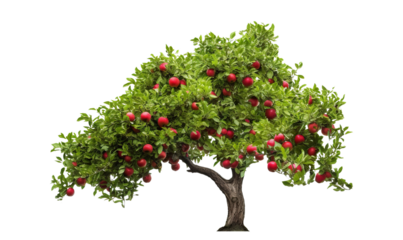 Orchard tree with ripe red apples, cut out