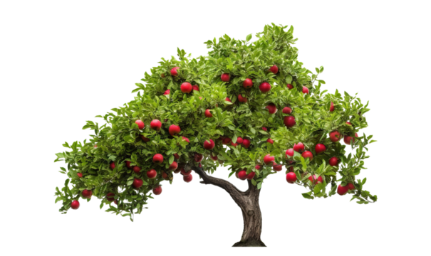 Orchard tree with ripe red apples, cut out