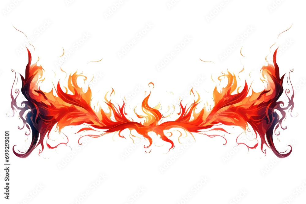 Wall mural Flame mail border, fire frame Transparent background. Generative AI