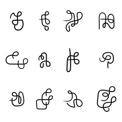 Fototapeta na wymiar Vector set of abstract symbols. Fictional signs. Hand drawn squiggles.