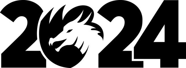 2024 with dragons logo. Icon with the symbol of the year. Simple, modern, and concise design.
