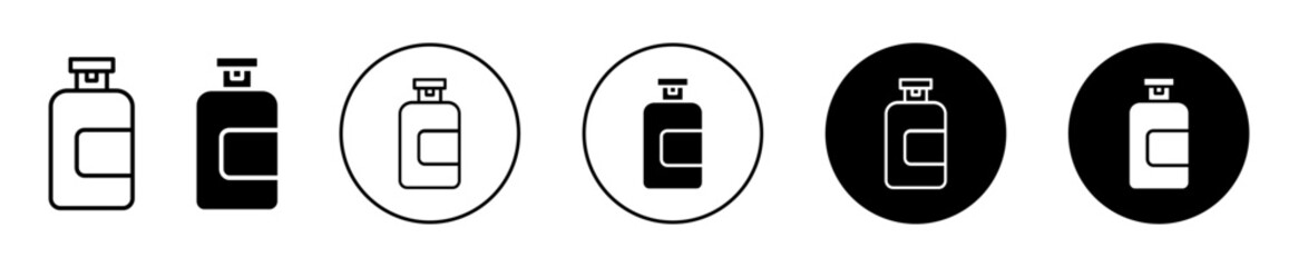 Body Soap icon flat logo set. plastic cosmetic skin care shampoo bottle container pump bottle vector sign in editable stroke - obrazy, fototapety, plakaty