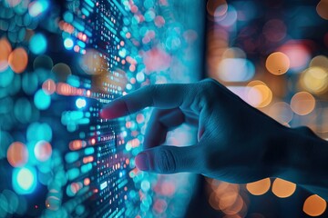 Agile software development or project management using kanban or scrum methodology boards. Process, workflow, visual organisation tools. Finger touching virtual interface.