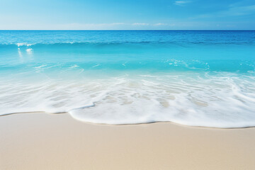 Fototapeta na wymiar Tranquil Blue Ocean Wave on Sandy Beach - Serene Coastal Scene with Soft Waves - Created with Generative AI Tools