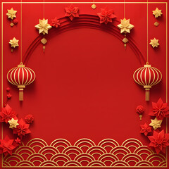 Chinese new year design template paper art wave Generative AI