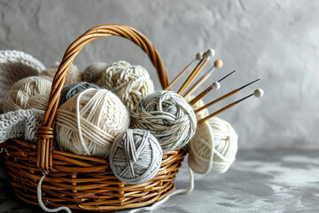 Fototapeta premium Cozy Cotton Yarn Basket - Soft Textile Storage for Craft Enthusiasts - Created with Generative AI Tools