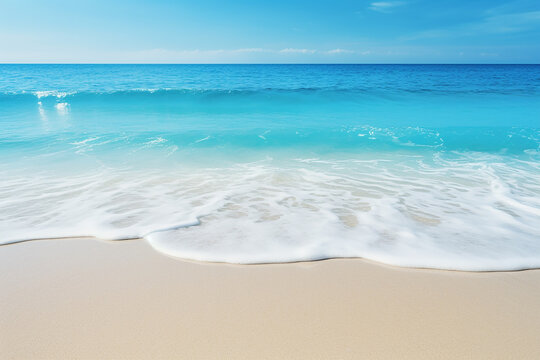 Tranquil Blue Ocean Wave on Sandy Beach - Serene Coastal Scene with Soft Waves - Created with Generative AI Tools